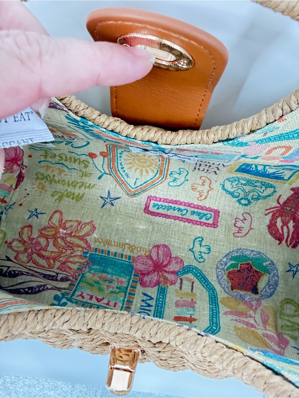 Tommy Bahama Straw Woven Satchel Crossbody Bag Gold Chain Resort Beach NEW - Picture 5 of 6